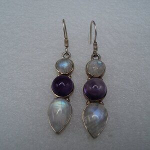 New Moonstone Amethyst sterling silver earrings POS129